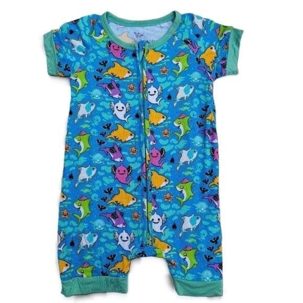 Little Snuggles Bamboo‎ Halloween Baby Shark Shorty Zip Romper Size 12-18m